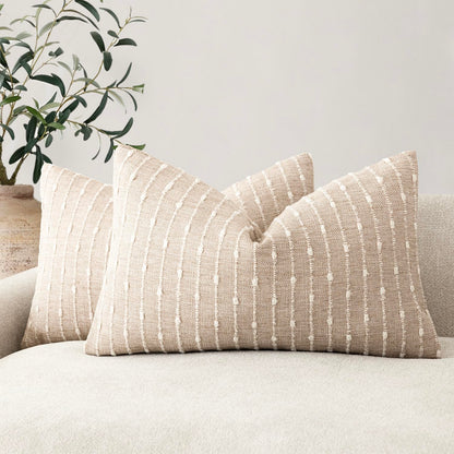 Foindtower Decorative Striped Boucle Throw Pillow Covers 18x18 Inch Camel