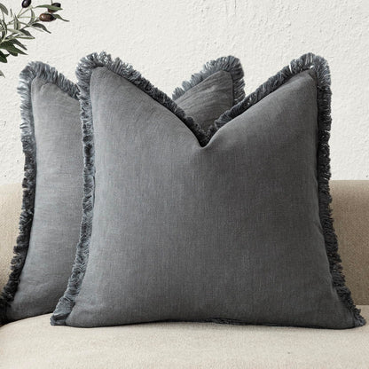 Foindtower Decorative Linen Fringe Throw Pillow Covers 20×20 Olive Green