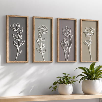 Tide and Tales Floral 3D Green Wall Art, Botanical Wall Decor, Set of 2