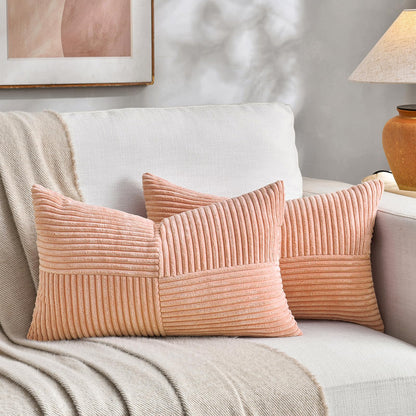 Fancy Homi 2 Packs Rust Boho Decorative Throw Pillow Covers 18x18 Inch for Couch Bed Sofa, Farmhouse Fall Home Decor, Soft Corss Corduroy Patchwork Textured Terracotta Accent Cushion Case 45x45 cm