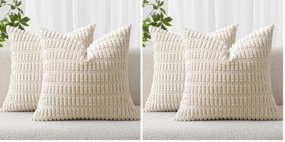 MIULEE Corduroy Decorative Throw Pillow Covers 18x18 Cream White Pack of 2