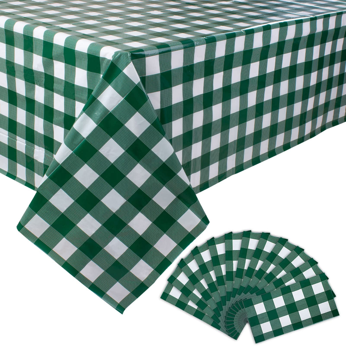 Kesfey 3 Packs Sage Green Gingham Tablecloth Sage Green and White Checkered Table Cloths 54 x 108 Inches Disposable Plastic Gingham Tablecovers Waterproof Picnic Camping Table Covers for Baby Shower