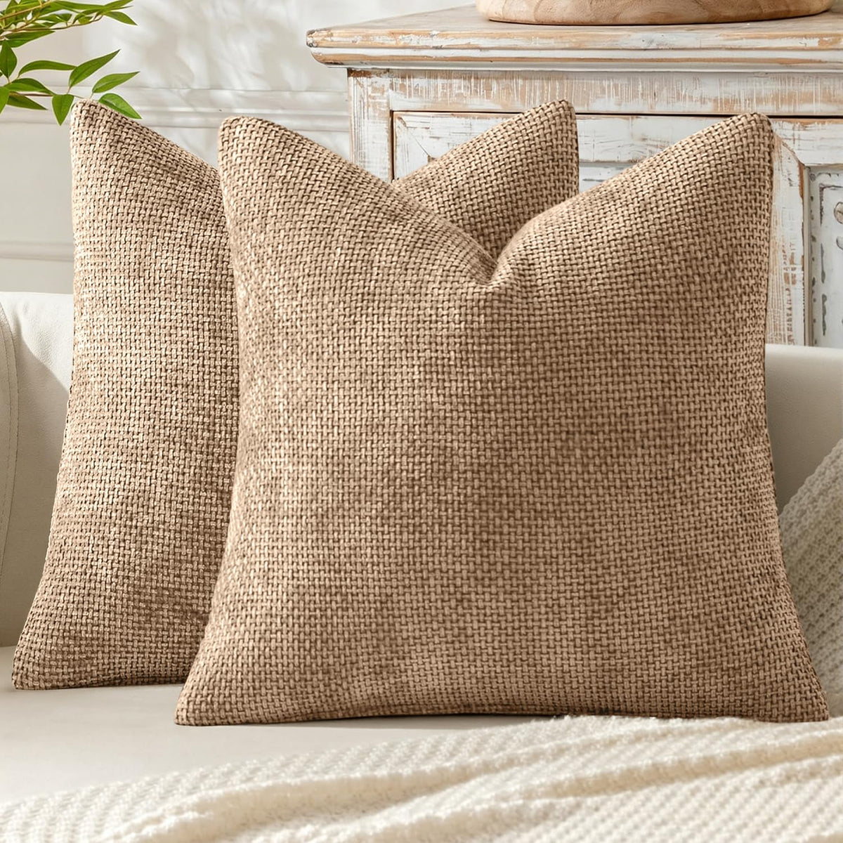MIULEE Decorative Couch Throw Pillow Covers 18x18 Inch Neutral Beige 2 Pack