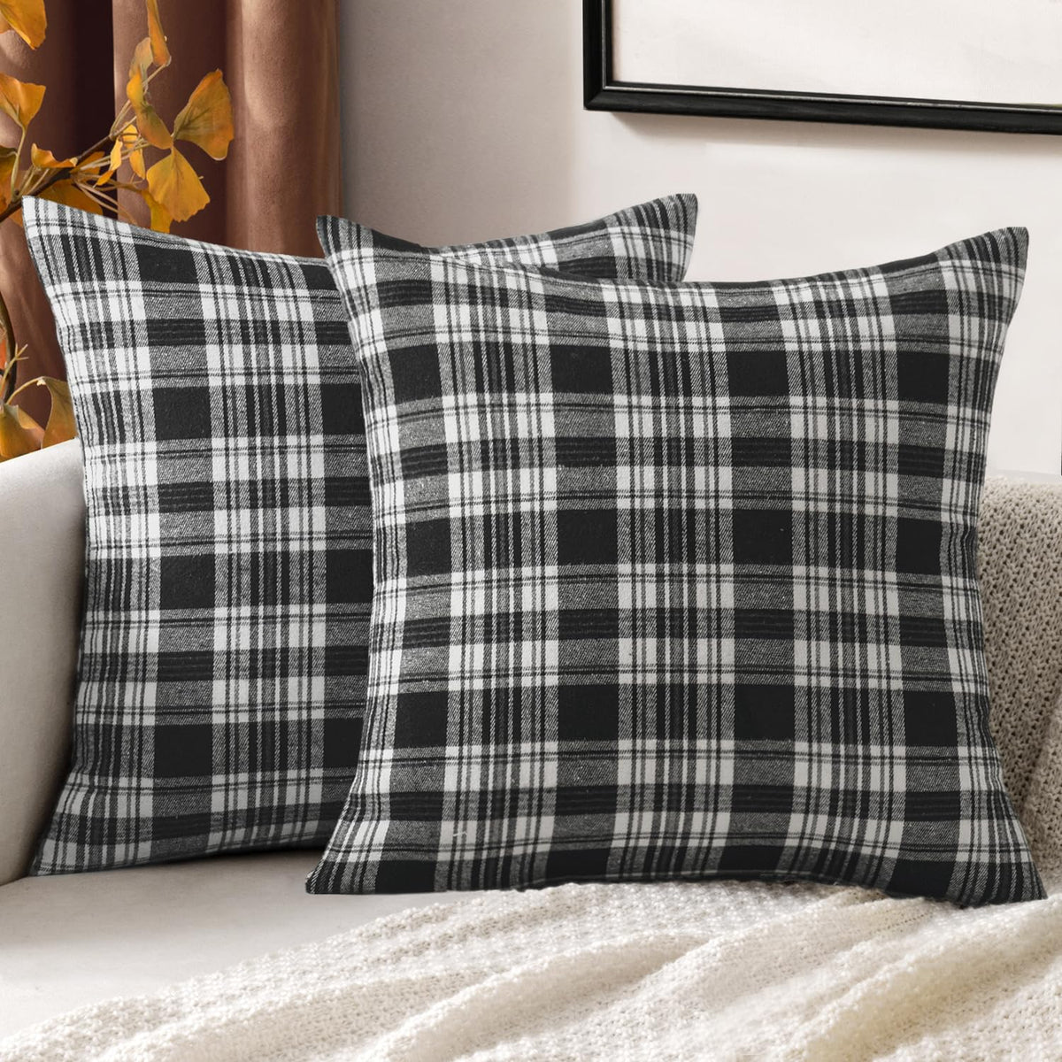 MIULEE Fall Plaid Pillow Covers Scottish Tartan 18x18 Terracotta Brown