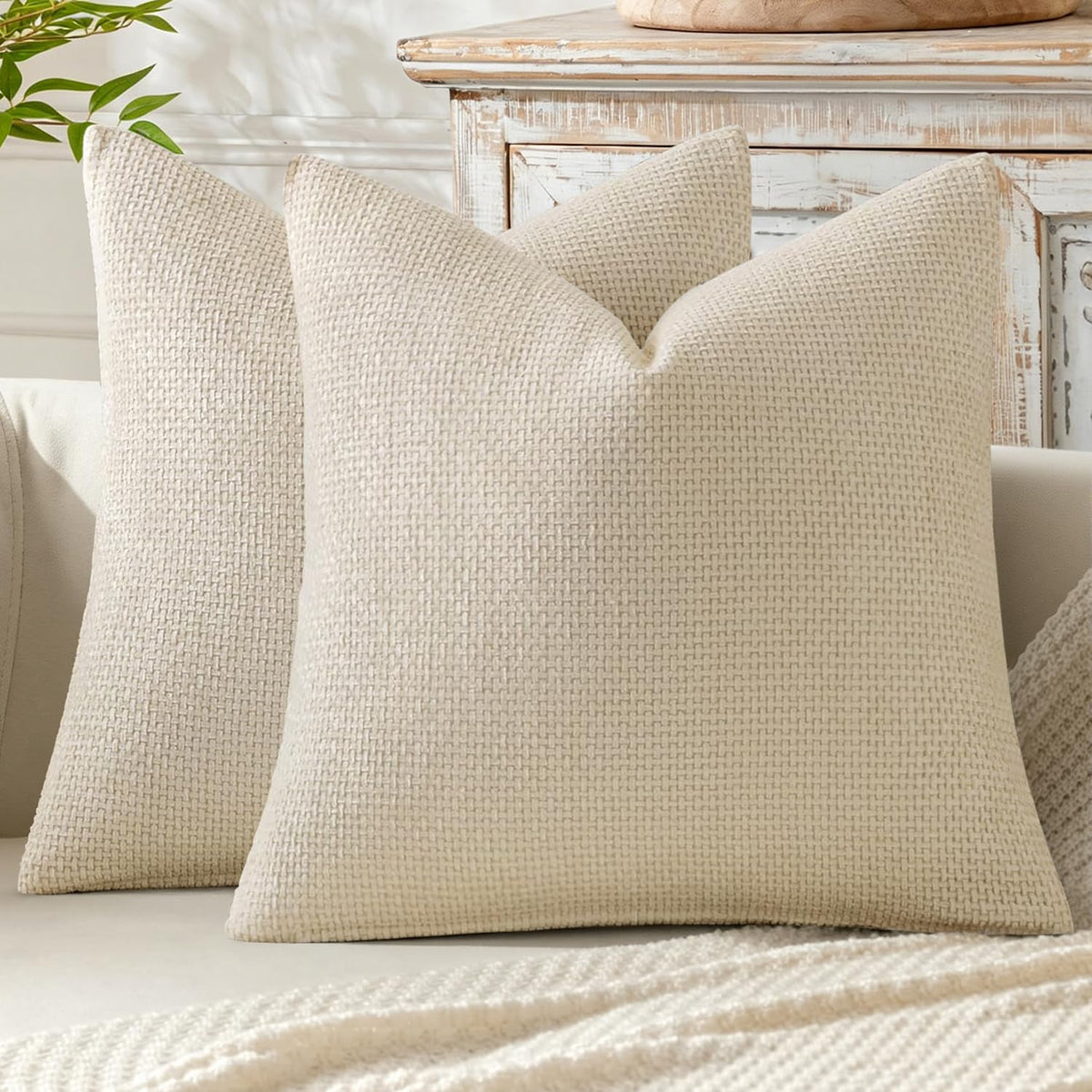 MIULEE Decorative Couch Throw Pillow Covers 18x18 Inch Neutral Beige 2 Pack