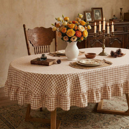 Mindsoft Light Pink Gingham Ruffled Tablecloth, 52 x 70 Inches, Rectangle