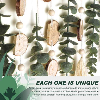 Artificial Eucalyptus Wall Decor Fake Greenery Leaves Stems Wall Hanging Plants on 16.5 inch Wooden Stick Boho Rustic Farmhouse Decor for Bedroom Kitchen Dining Room Bathroom