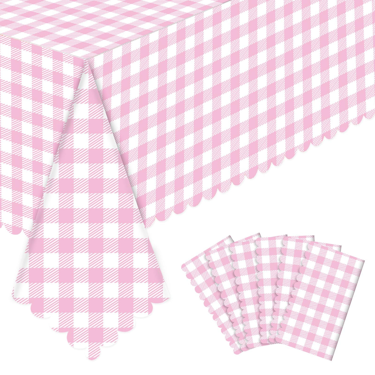 NatNarr 3 Pack Sage Green Gingham Tablecloth, Scalloped Party Table Cover