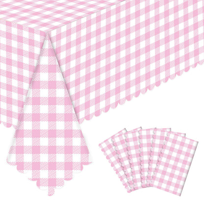 NatNarr 3 Pack Sage Green Gingham Tablecloth, Scalloped Party Table Cover