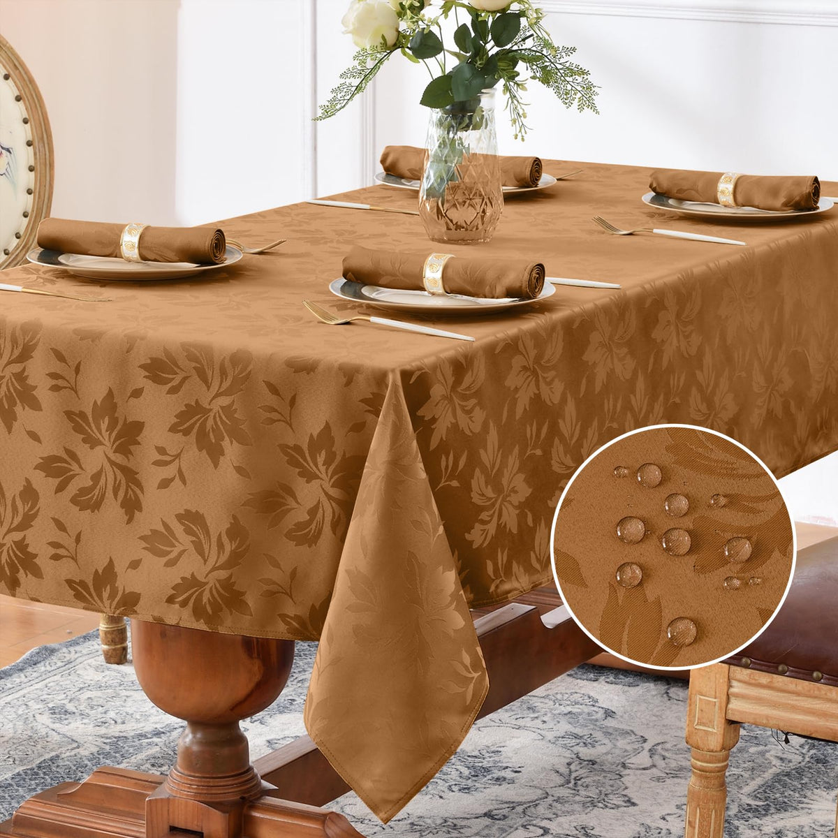 Romanstile Fall Jacquard Rectangle Tablecloth, Thanksgiving Dining Decor