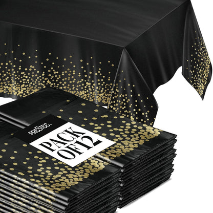 Prestee 12-Pack White and Gold Tablecloth - 54x108 Inch - Disposable Table Covers for Party, Weddings, and Holidays - Waterproof Christmas Tablecloth, Stain-Resistant Plastic Table Cover Set