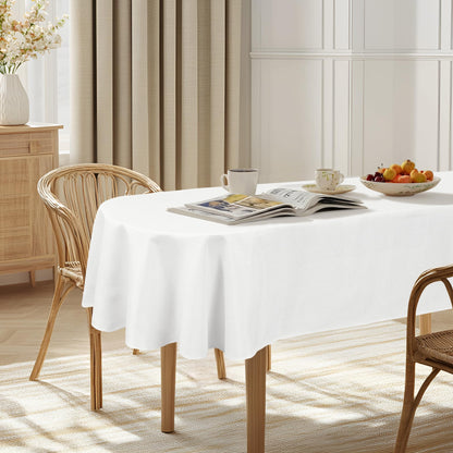 JIUZHEN Round Table Cloth Faux Linen Farmhouse Tablecloth Wrinkle and Stain Resistant Decorative Fabric Table Cover for Kitchen, Dining Room, Parties and Camping, Beige, 120 Inch Round