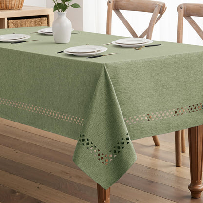 MIULEE Beige Rectangle Tablecloth with Decorative Cutouts 52x70 Inch