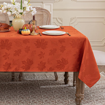Softalker Fall Jacquard Rectangle Tablecloth, 60 x 84 Inch Burnt Orange