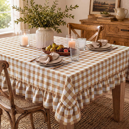 Mindsoft Light Pink Gingham Ruffled Tablecloth, 52 x 70 Inches, Rectangle
