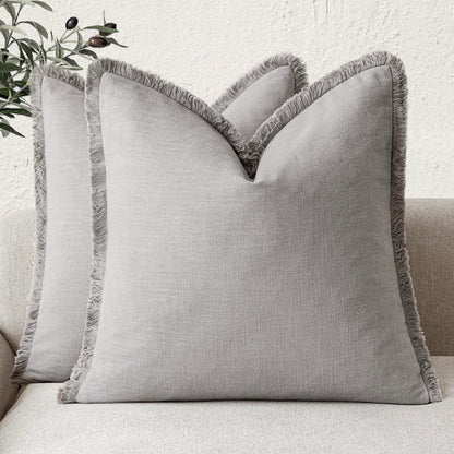 Foindtower Decorative Linen Fringe Throw Pillow Covers 20×20 Olive Green
