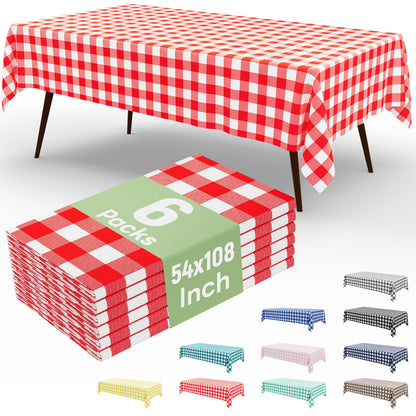 misaya 4 Packs Buffalo Disposable Table Cloth, 54 x 108 Inch Waterproof Plastic Tablecloth, Rectangle Red and White Checkered Table Covers for Picnic, Birthday, Party, Back to School
