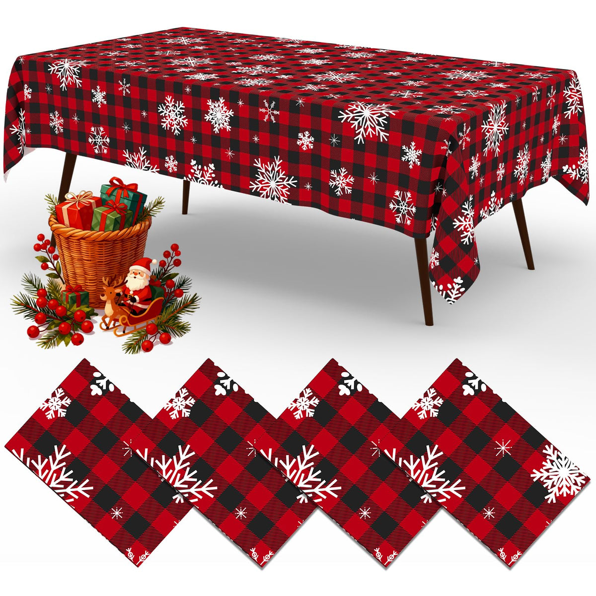 misaya 4 Packs Buffalo Disposable Table Cloth, 54 x 108 Inch Waterproof Plastic Tablecloth, Rectangle Red and White Checkered Table Covers for Picnic, Birthday, Party, Back to School