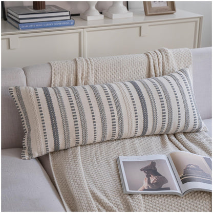 Cethom Navy Blue Boho Throw Pillow Covers 18x18 Inch Set of 2, Stripe Textured Decorative Couch Pillow Cases for Bed, Sofa, Living Room, Bedroom, Farmhouse Home Accent Cushion Covers