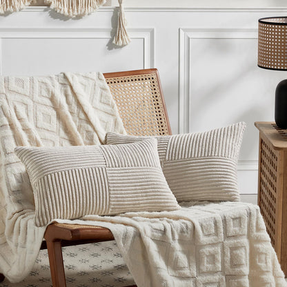 Fancy Homi 2 Packs Rust Boho Decorative Throw Pillow Covers 18x18 Inch for Couch Bed Sofa, Farmhouse Fall Home Decor, Soft Corss Corduroy Patchwork Textured Terracotta Accent Cushion Case 45x45 cm