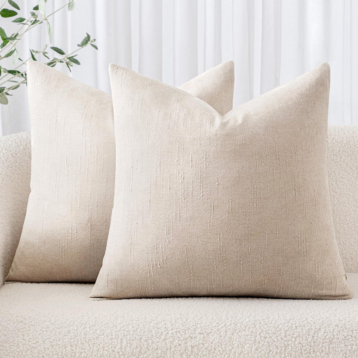 MIULEE Textured Chenille Throw Pillow Covers 20x20 Inch Taupe Grey