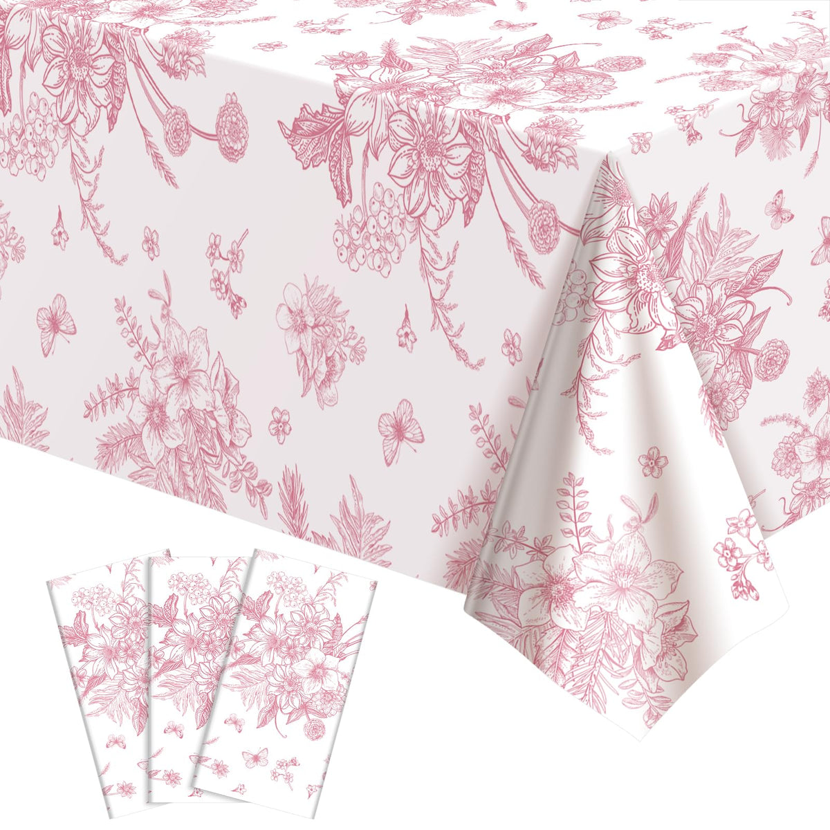 NatNarr 3 Pack Sage Green Floral Plastic Tablecloths, Tea Party Tablecloth