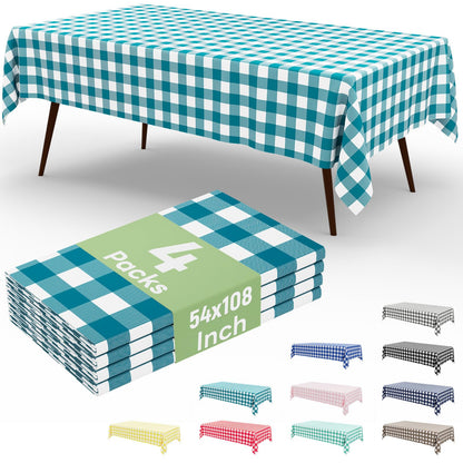 misaya 4 Packs Buffalo Disposable Table Cloth, 54 x 108 Inch Waterproof Plastic Tablecloth, Rectangle Red and White Checkered Table Covers for Picnic, Birthday, Party, Back to School