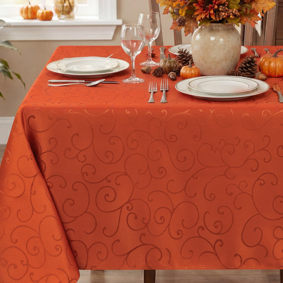 Romanstile Jacquard Rectangle Tablecloth, 60 x 104 Inch, Pink