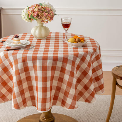 Alsoo Checkered Tablecloth Rectangle Gingham Table Cloth Washable Cotton Linen Fall Thanksgiving Buffalo Plaid Table Cover for Picnic Kitchen Dining Room, Orange and White, 60 * 75 inch