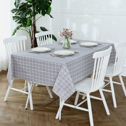 Romanstile Rectangle Vinyl Tablecloth, 100% Waterproof Oil-Proof Checkered Plastic Table Cloth, Heavy Duty Wipeable Table Covers for Dining, Camping, Picnic, Outdoor - 54 x 78 Inch, Grey