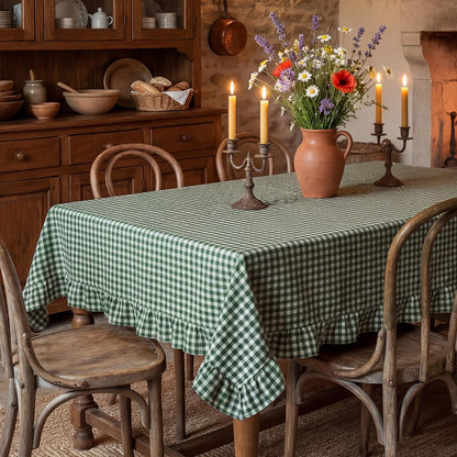 Mindsoft Light Pink Gingham Ruffled Tablecloth, 52 x 70 Inches, Rectangle