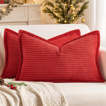 MIULEE Couch Pillow Covers 18x18 Olive Green Textured Corduroy