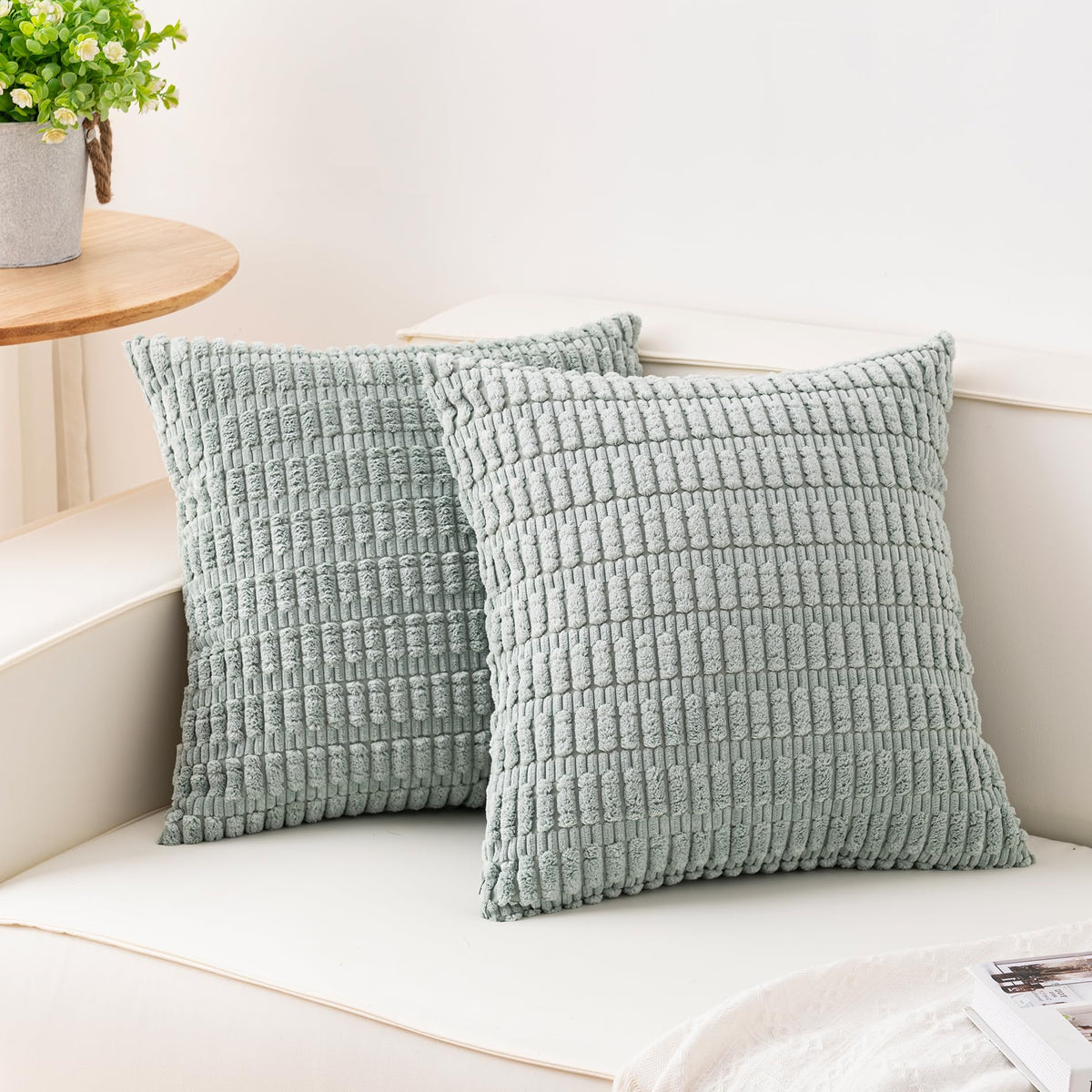 Pack of 2 Corduroy Decorative Throw Pillow Covers 18x18 Inch, Cream White
