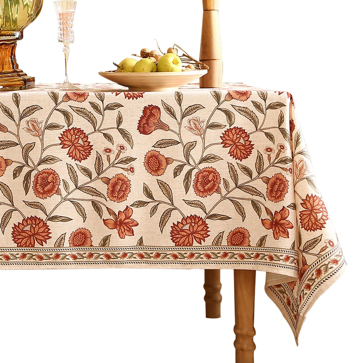 ISAENNE Designer French Linen Rectangular Tablecloth,118"x67"-Cornucopia