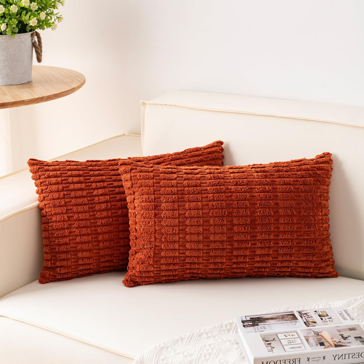 Pack of 2 Corduroy Decorative Throw Pillow Covers 18x18 Inch, Cream White