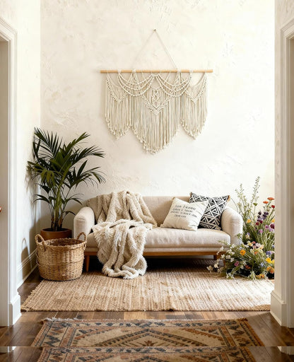 Tempospark Macrame Wall Hanging, 43"x32" Boho Wall Tapestry, Large Wall Art for Bedroom, Living Room, Dining Room, Nursery, Gallery, Office (Tassel)