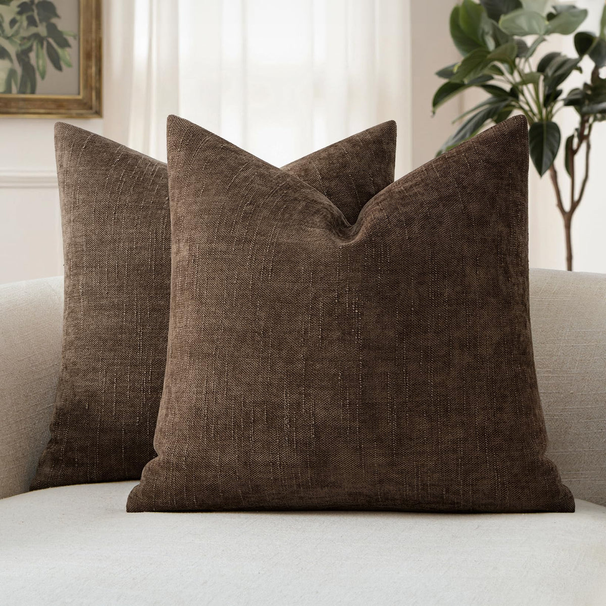 MIULEE Textured Chenille Throw Pillow Covers 20x20 Inch Taupe Grey