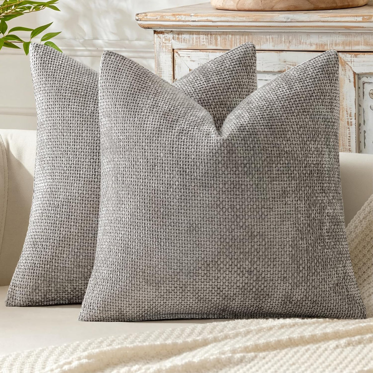 MIULEE Decorative Couch Throw Pillow Covers 18x18 Inch Neutral Beige 2 Pack