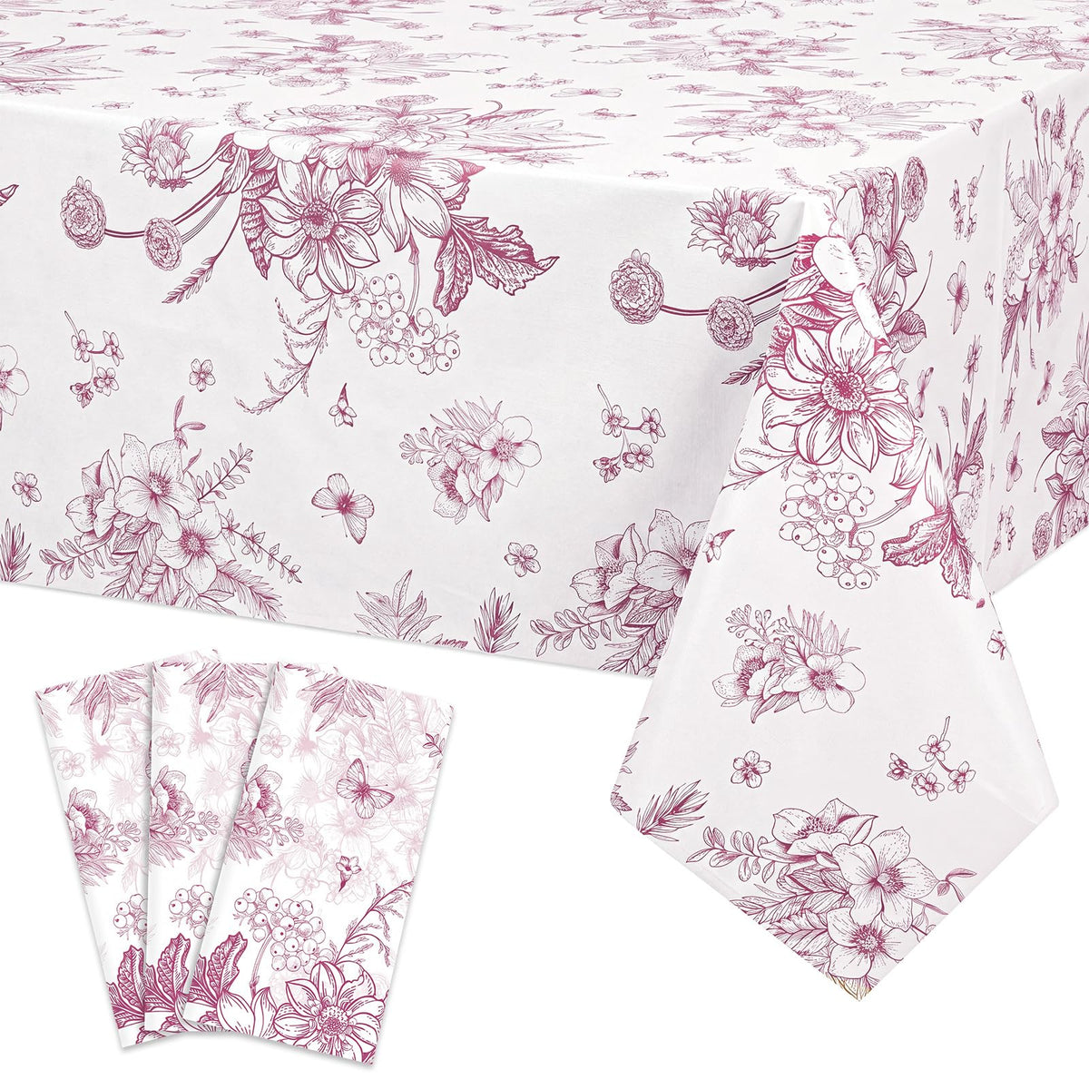 NatNarr 3 Pack Sage Green Floral Plastic Tablecloths, Tea Party Tablecloth