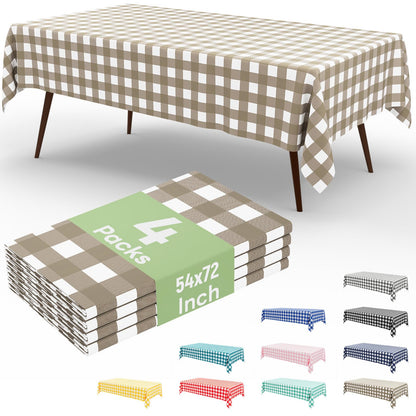 misaya 4 Packs Buffalo Disposable Table Cloth, 54 x 108 Inch Waterproof Plastic Tablecloth, Rectangle Red and White Checkered Table Covers for Picnic, Birthday, Party, Back to School