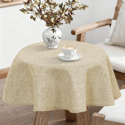 JIUZHEN Round Table Cloth Faux Linen Farmhouse Tablecloth Wrinkle and Stain Resistant Decorative Fabric Table Cover for Kitchen, Dining Room, Parties and Camping, Beige, 120 Inch Round