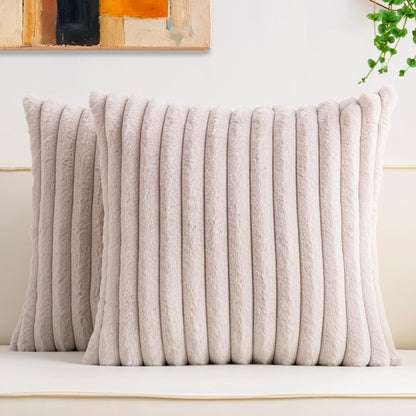 Pack of 2 Faux Fur Christmas Throw Pillow Covers 18x18 Inch, Cream White