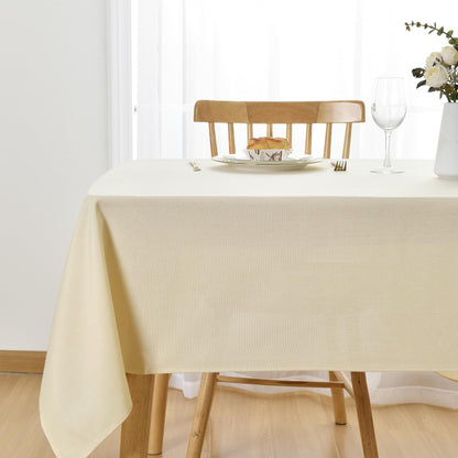 JIUZHEN Round Table Cloth Faux Linen Farmhouse Tablecloth Wrinkle and Stain Resistant Decorative Fabric Table Cover for Kitchen, Dining Room, Parties and Camping, Beige, 120 Inch Round