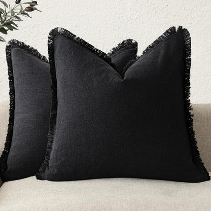 Foindtower Decorative Linen Fringe Throw Pillow Covers 20×20 Olive Green