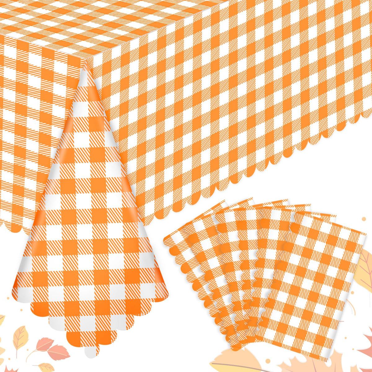 NatNarr 3 Pack Sage Green Gingham Tablecloth, Scalloped Party Table Cover