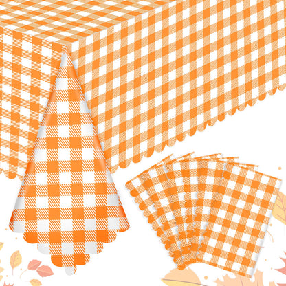 NatNarr 3 Pack Sage Green Gingham Tablecloth, Scalloped Party Table Cover