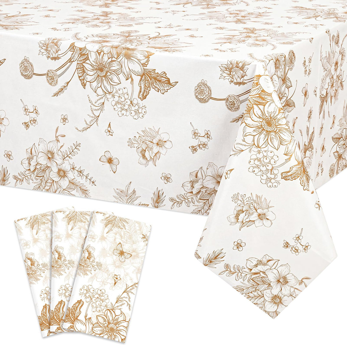 NatNarr 3 Pack Sage Green Floral Plastic Tablecloths, Tea Party Tablecloth