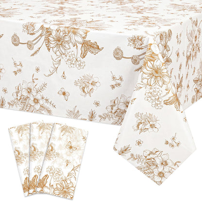 NatNarr 3 Pack Sage Green Floral Plastic Tablecloths, Tea Party Tablecloth