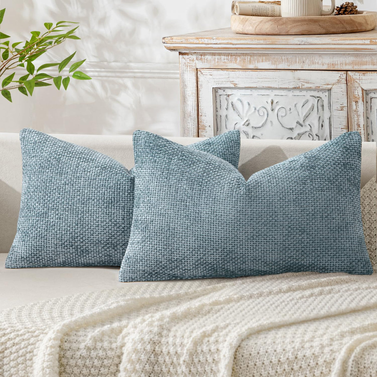 MIULEE Decorative Couch Throw Pillow Covers 18x18 Inch Neutral Beige 2 Pack