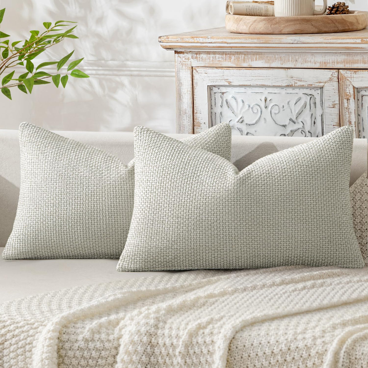 MIULEE Decorative Couch Throw Pillow Covers 18x18 Inch Neutral Beige 2 Pack